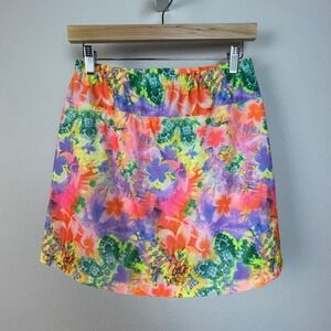 B‎ Skinz Womens Skirt Skort Neon Floral Print Athletic Skirt Size M